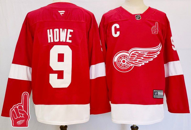 Men Detroit Red Wings 9 Howe Red Fanatics 2025 NHL Jersey style 5